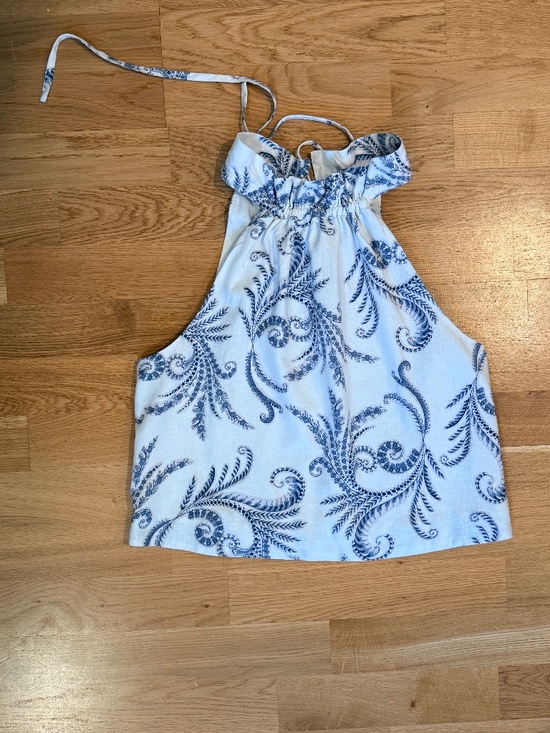Banana Republic Tops - Banana Republic Linen Blend Blouse Size 6 Blue White Paisley Coastal Ruched Tie